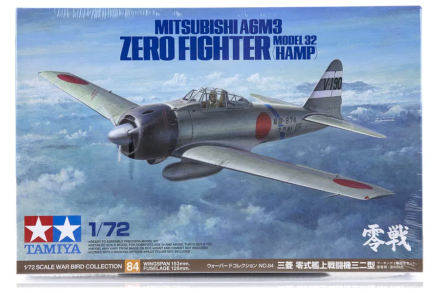 Tamiya 1/72 Mitsubishi A6M3 Hamp Model 32 Zero Fighter Scaled Plastic Model Kit image 17235