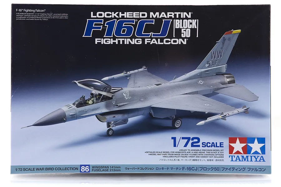 Tamiya 1/72 Lockheed Martin Block 50 F-16 CJ Fighting Falcon Jet Scaled Plastic Model Kit image 17237