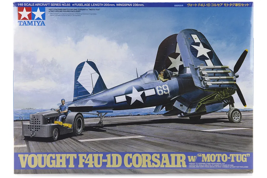 Tamiya 1/48 Vought F4U-1D Corsair Fighter with Moto Tug Scaled Plastic Model Kit image 17269