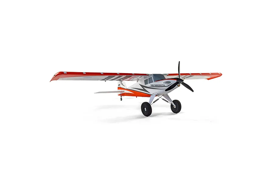 E-Flite Turbo Timber Evolution 1.5m RC plane shown in studio on a clean white background, viewed from the front right side.