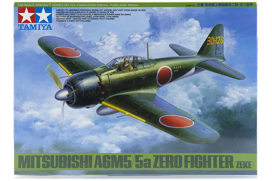Tamiya 1/48 Mitsubishi A6M5/5a Zero Fighter Scaled Plastic Model Kit image 17284