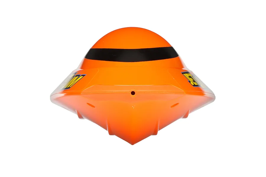 Front-on view of the Pro Boat Jet Jam V2 12" electric RC speed boat in orange, showing the bow and hull shape.