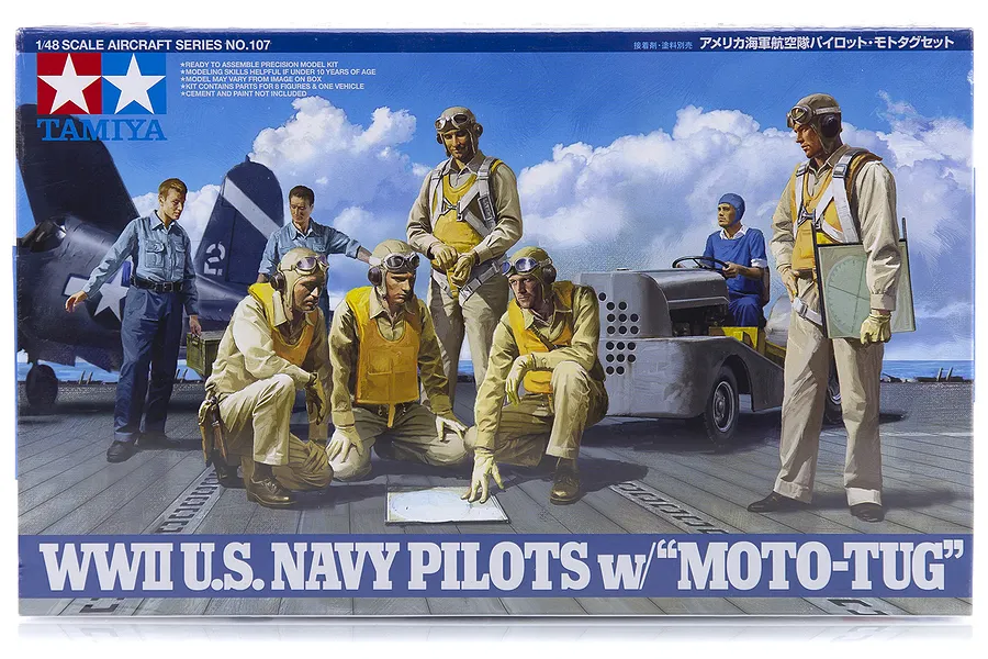 Tamiya 1/48 U.S. WWII Navy Pilot Set w/ Moto-Tug Scaled Plastic Model Kit image 17287