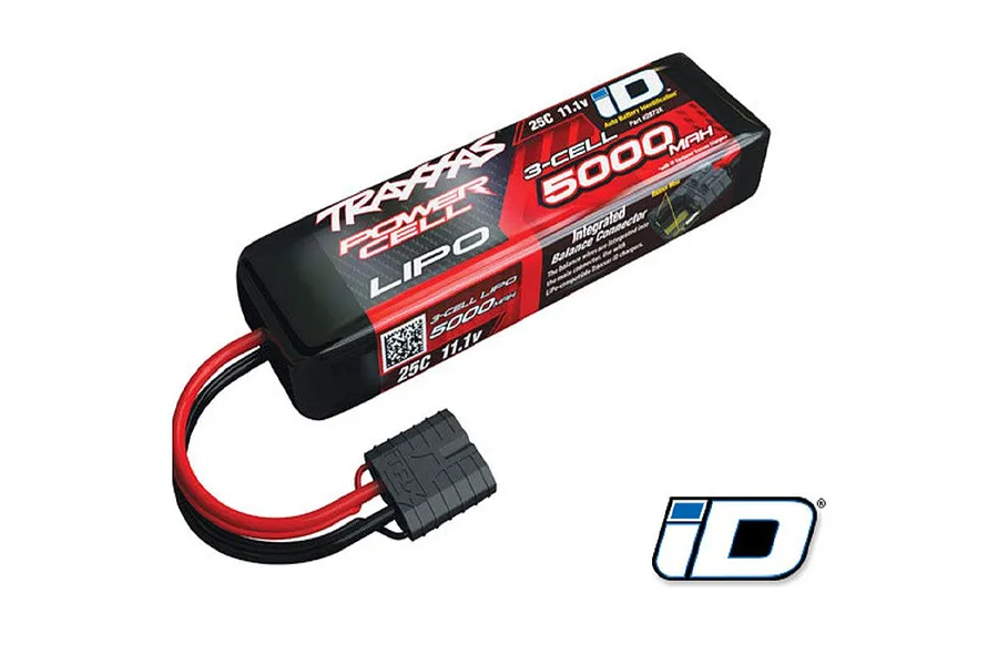 Traxxas Power Cell 11.1V 5000mAh 25C iD LiPo battery with integrated balance connector and Traxxas iD plug.