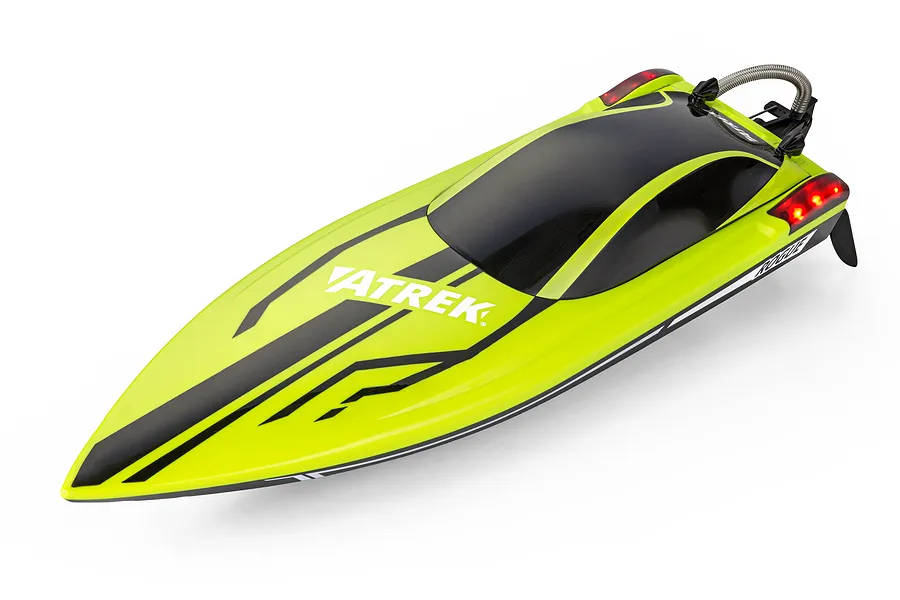 Atrek Rogue 22 inch brushless RC speed boat in green and black on a white background.