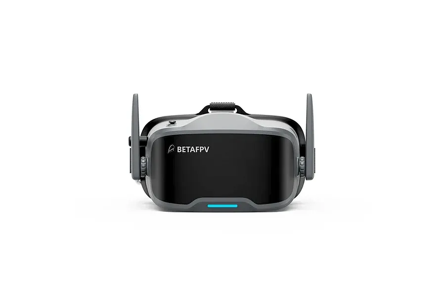 BetaFPV FPV drone goggles viewed from the front against a clean white background, showing dual antennas and branding.