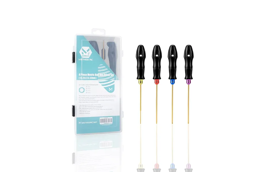 Method RC 4-piece metric ball hex driver set alongside its clear plastic storage case.