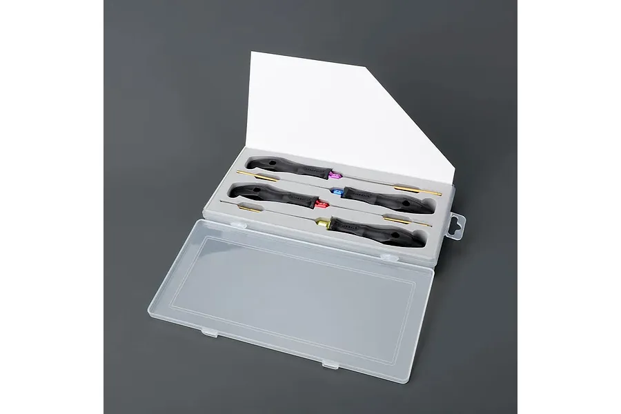 Method RC ball end hex driver set in a plastic storage case with fitted foam insert against a grey background.