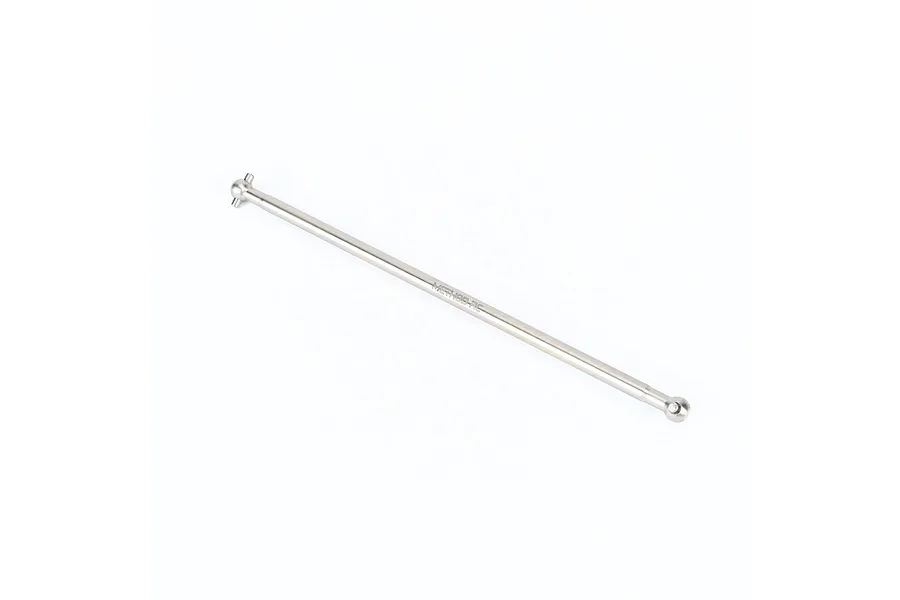 Studio product photo of a Method RC titanium center rear driveshaft isolated on a plain white background.