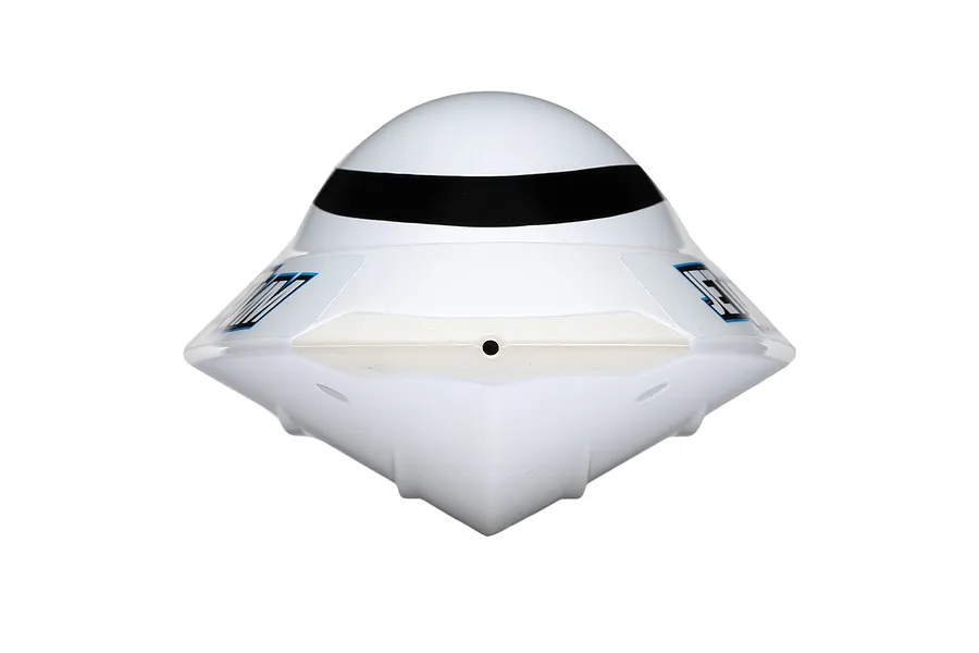 Front-facing studio shot of the white Pro Boat Jet Jam V2 12-inch electric RC speed boat hull.