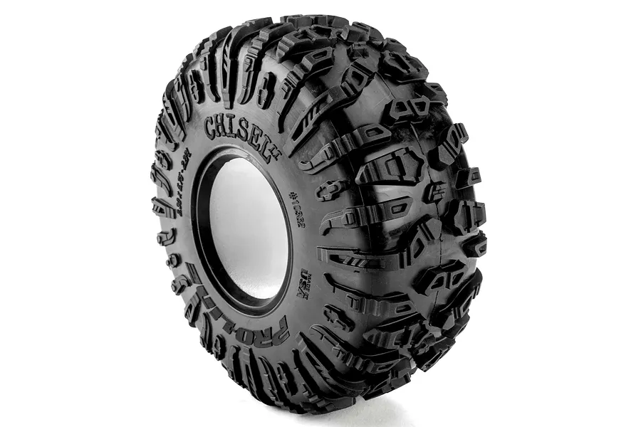 Pro-Line 2.2 inch Chisel II crawler tyre shown in a studio product shot against a white background.