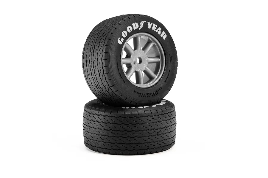Pro-Line Goodyear Blue Streak VTA tyres mounted on grey rims, stacked vertically against a white background.