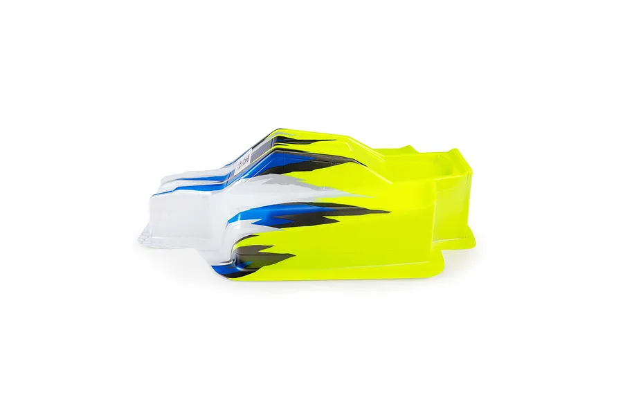 Pro-Line 1/8 Sector Hase limited edition painted RC buggy body shell in yellow, blue, black, and white against a white background.