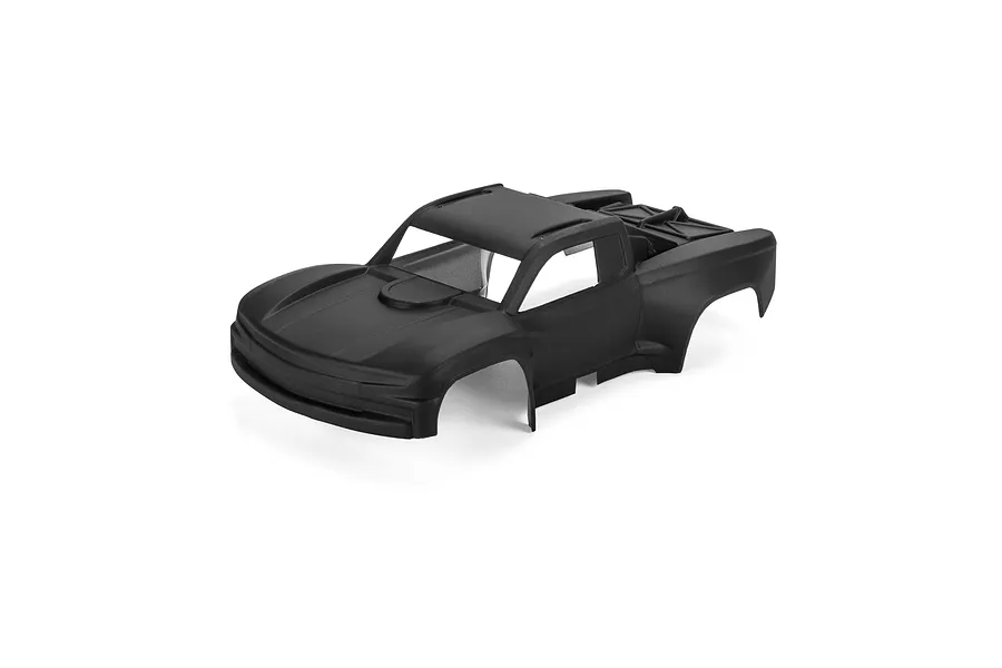 Pro-Line 1/16 2019 Chevy Silverado trophy truck painted matte black body shell shown from a high front three-quarters angle on a white background.