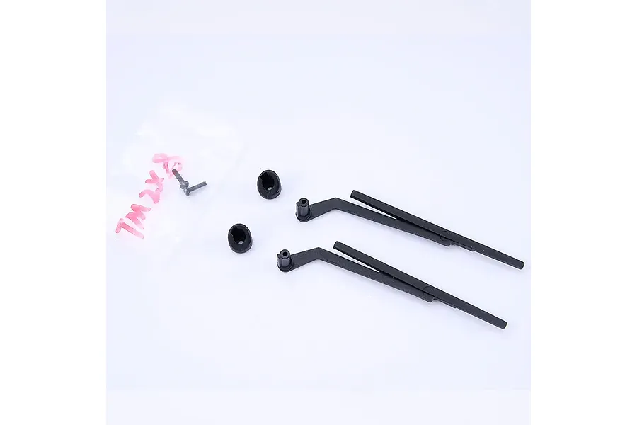 FMS 1/10 Toyota LC80 Landcruiser scale windscreen wipers set including wiper arms, caps, and hardware.