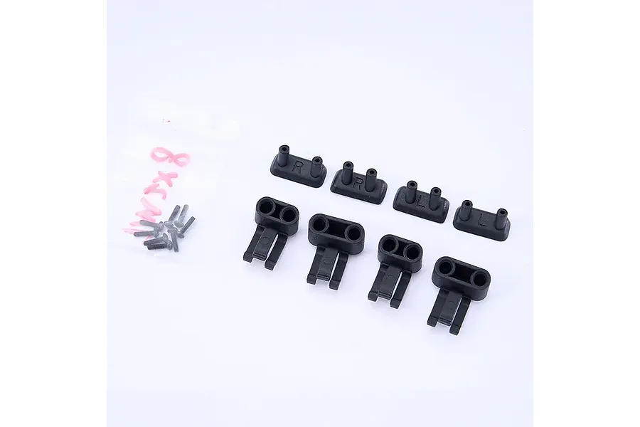 FMS 1/10 Toyota LC80 Landcruiser V2 door handle set and mounting screws on a white background