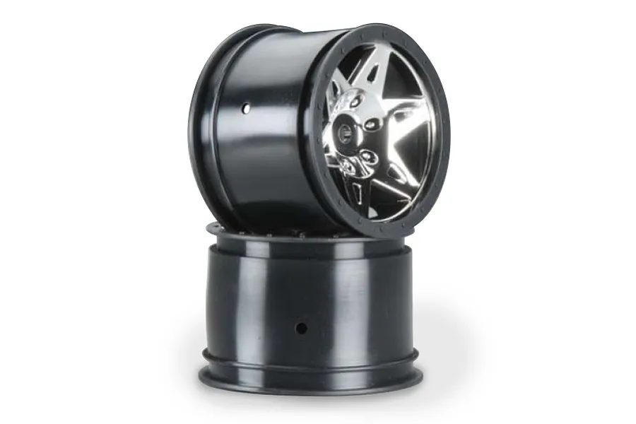 ARRMA 2.0/2.2&amp;quot; RAIDER Rear Chrome/Black Rims 2Pcs image 17407