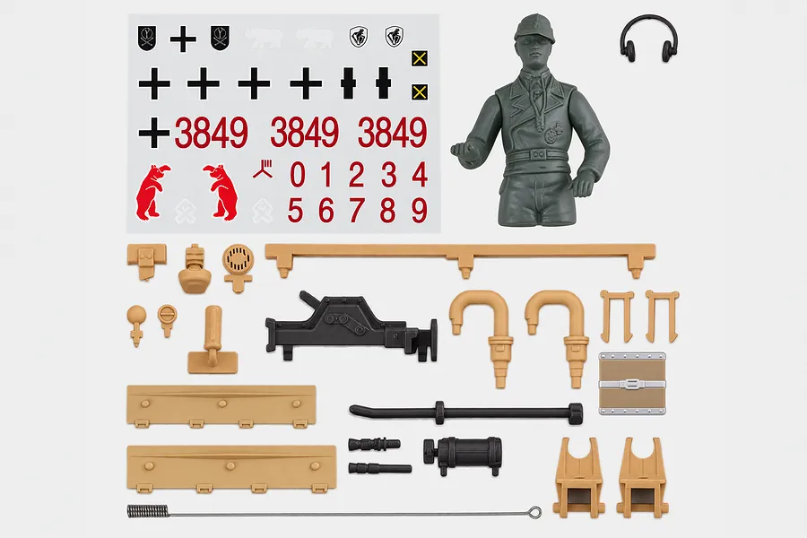 Heng Long Panzer III Type H tank accessory pack layout including decal sheet, commander figure, and scale details.