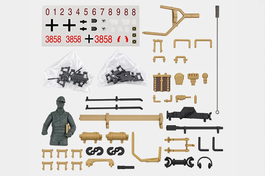 Heng Long 1/16 German Panzer IV tank accessory pack including plastic detail parts, decals, and a commander figure.