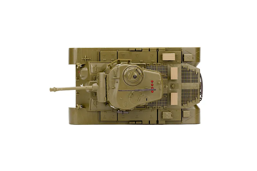 Top-down view of the Heng Long M26 Pershing RC military tank in olive green against a white background.