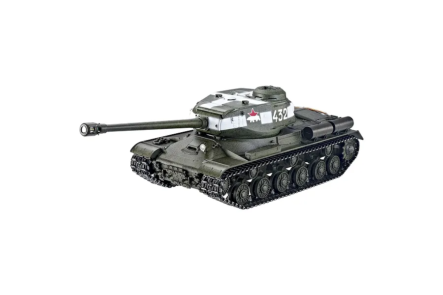 Taigen 1/16 scale Russian JS-2 RC tank in green with white tactical stripes and number 432 on the turret.