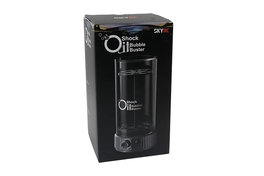 SkyRC Shock Oil Bubble Buster product packaging box featuring an image of the vacuum chamber tool.