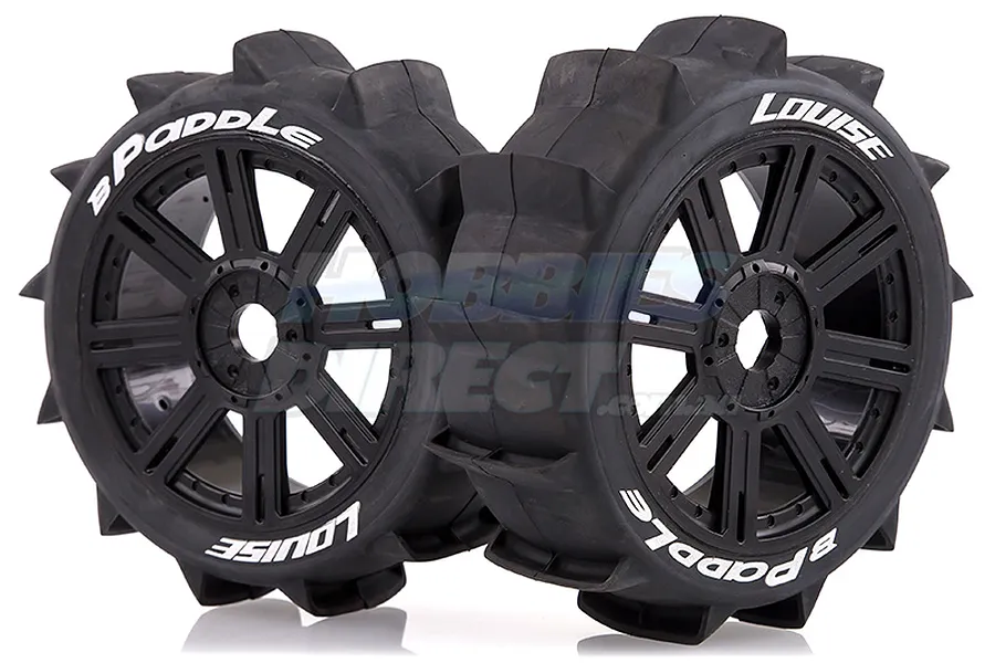 Louise 84mm B-Paddle Tyres on Black Spoke Rims - Glued Buggy Wheels w/ Foam 2Pcs image 17759