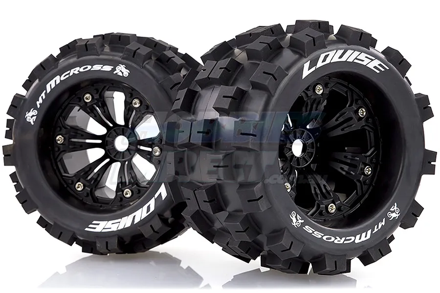 Louise 3.8&amp;quot; MT-Mcross Tyres on Black Spoke Rims - Glued Truck Wheels w/ Foam 2Pcs image 17763