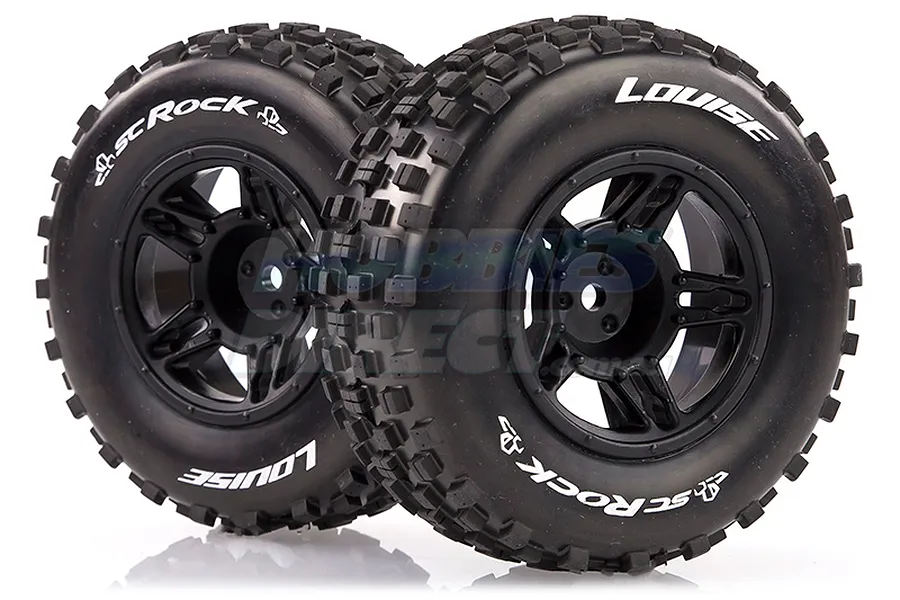 Louise 2.2/3.0&amp;quot; SC-Rock Tyres on Black Spoke Rims - Glued Short Course Wheels w/ Foam 2Pcs image 17775