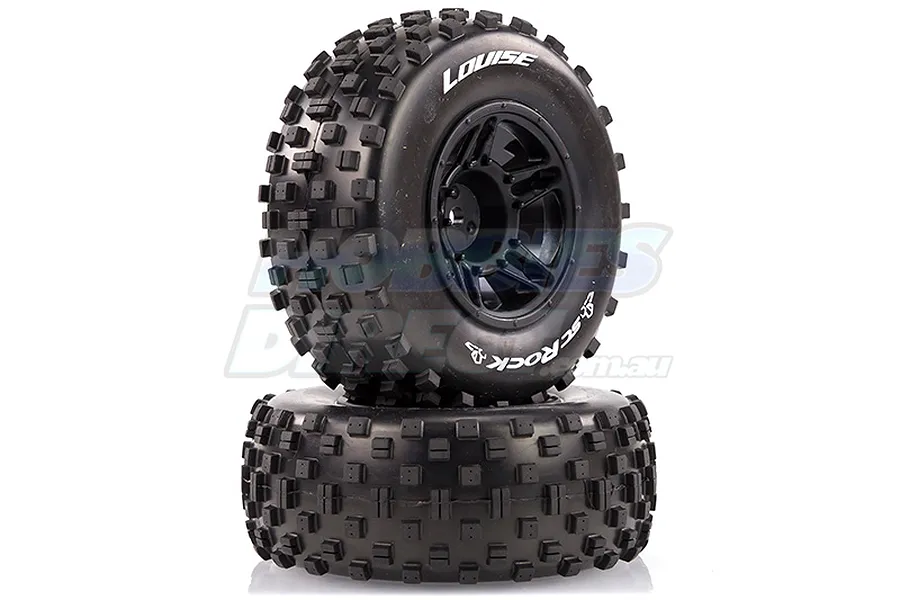 Louise 2.2/3.0&amp;quot; SC-Rock Tyres on Black Spoke Rims - Glued Short Course Wheels w/ Foam 2Pcs image 17776