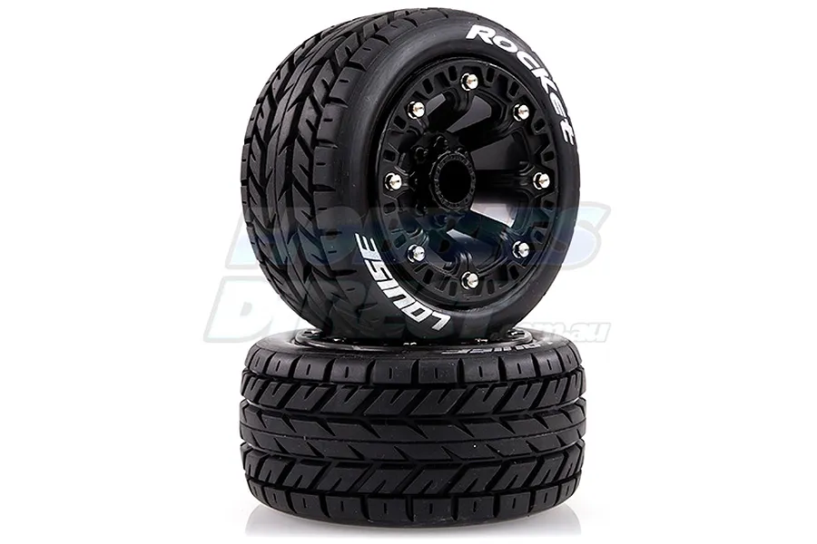Louise 2.2&amp;quot; ST-Rocket Tyres on Black Spoke Rims - Glued Truck Wheels w/ Foam 2Pcs image 17797