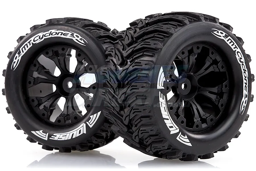 Louise 2.8&amp;quot; MT-Cyclone Tyres on Black Spoke Rims - Glued Truck Wheels w/ Foam 2Pcs image 17824