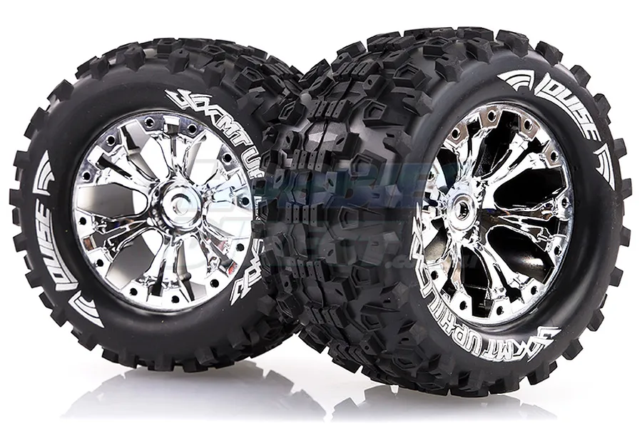 Louise 2.8&amp;quot; MT-Uphill Tyres on Chrome Spoke Rims - Glued Truck Wheels w/ Foam 2Pcs image 17833