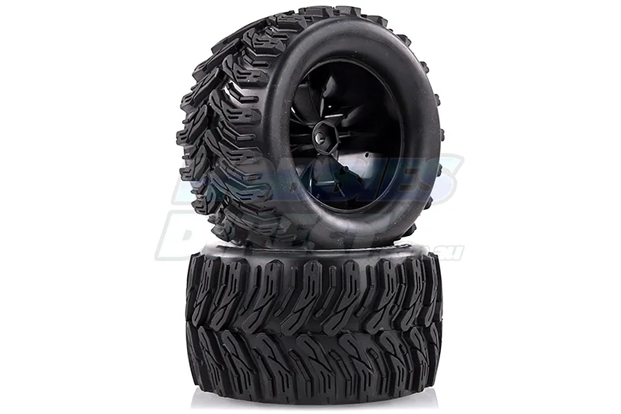 Louise 2.8&amp;quot; MT-Cyclone Tyres on Black Spoke Rims - Glued Truck Wheels w/ Foam 2Pcs image 17838