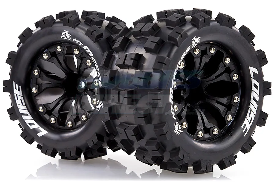 Louise 2.8&amp;quot; MT-Mcross Tyres on Black Spoke Rims - Glued Truck Wheels w/ Foam 2Pcs image 17842