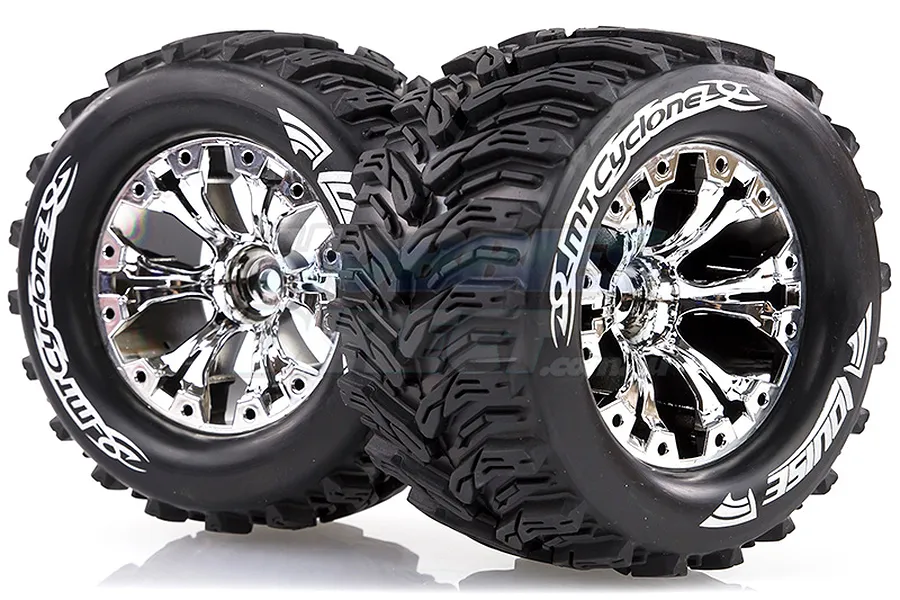 Louise 2.8&amp;quot; MT-Cyclone Tyres on Chrome Spoke Rims - Glued Truck Wheels w/ Foam 2Pcs image 17857