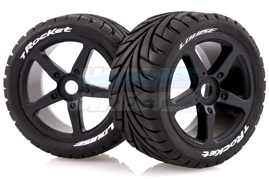 Louise 3.8&amp;quot; T-Rocket Tyres on Black Spoke Rims - Glued Truggy Wheels w/ Foam 2Pcs image 18047