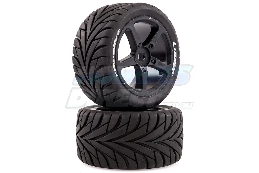 Louise 3.8&amp;quot; T-Rocket Tyres on Black Spoke Rims - Glued Truggy Wheels w/ Foam 2Pcs image 18048