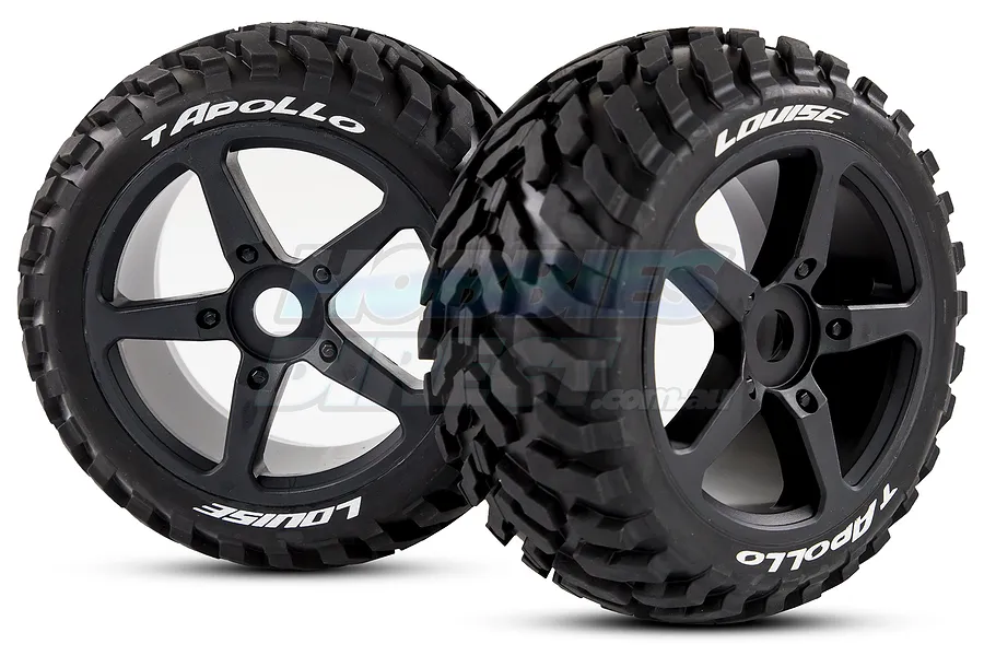 Louise 3.8&amp;quot; T-Apollo Tyres on Black Spoke Rims - Glued Truggy Wheels w/ Foam 2Pcs image 18051
