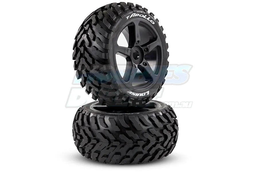 Louise 3.8&amp;quot; T-Apollo Tyres on Black Spoke Rims - Glued Truggy Wheels w/ Foam 2Pcs image 18052