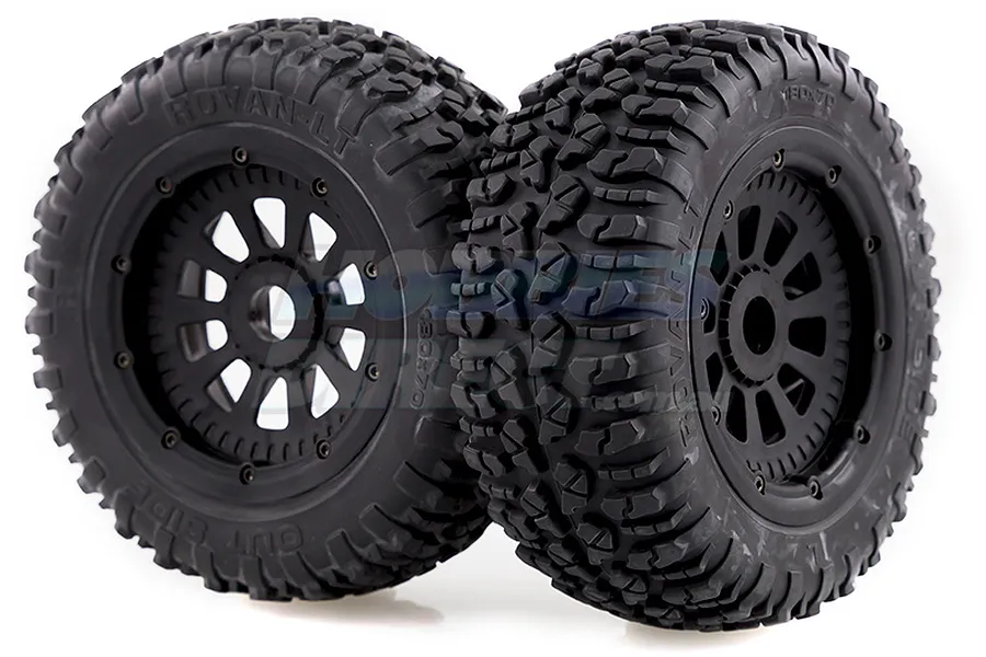 Rovan 4.7/5.5&amp;quot; 5IVE-T All Terrain Tyres on Black Rims - Beadlocked Wheels 2Pcs image 18121