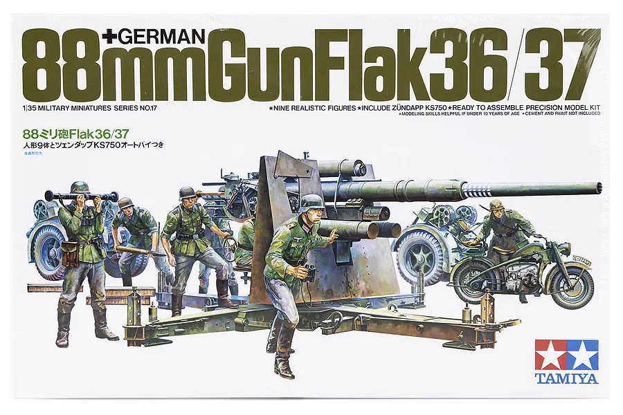 Tamiya 1/35 German 88mm Flak36/37 Scaled Plastic Model Kit image 18419