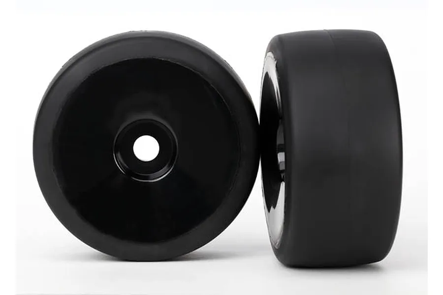 Traxxas 3.3&amp;quot; Front S1 Slick Tyres on Black Dish Rims - Glued Wheels 2Pcs image 18591