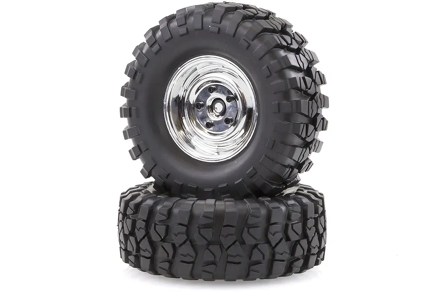 HSP 1.9&amp;quot; RC4 Soft Off Road Tyres on Chrome Rims - Wheels 2Pcs image 18702