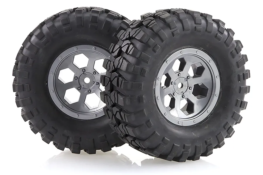 HSP 1.9&amp;quot; RC4 Soft Off Road Tyres on Grey Rims - Wheels 2Pcs image 18703
