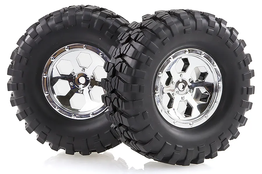 HSP 1.9&amp;quot; RC4 Soft Off Road Tyres on Chrome Rims - Wheels 2Pcs image 18705