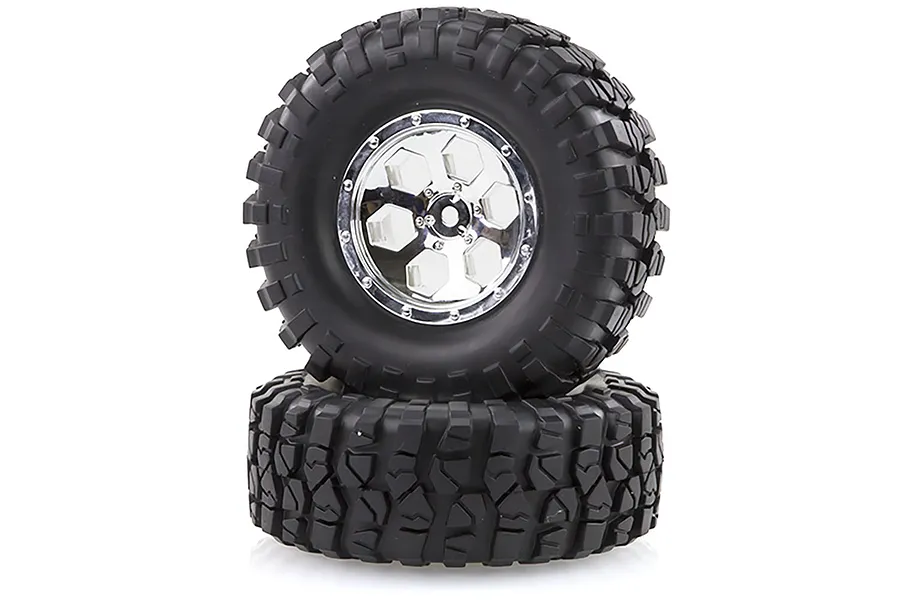 HSP 1.9&amp;quot; RC4 Soft Off Road Tyres on Chrome Rims - Wheels 2Pcs image 18706