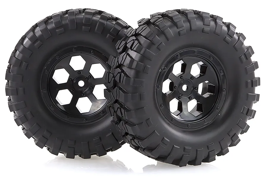 HSP 1.9&amp;quot; RC4 Soft Off Road Tyres on Black Rims - Wheels 2Pcs image 18707