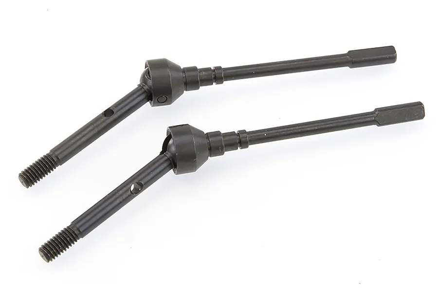 Two black metal universal drive shafts for an RC car, shown against a white background.