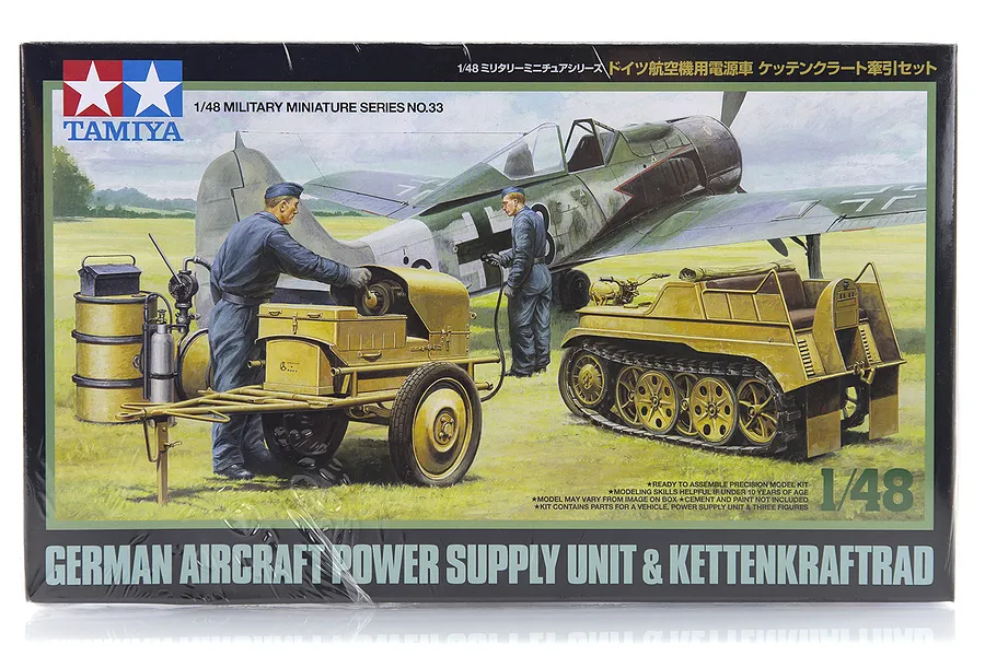 Tamiya 1/48 German Aircraft Power Supply Unit &amp;amp; Kettenkraftrad Scaled Plastic Model Kit image 19118